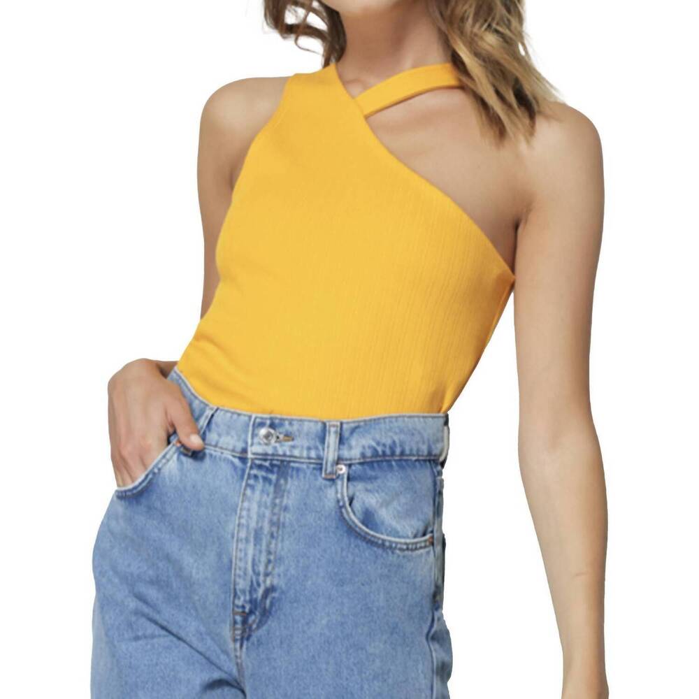 NEW LINE AND DOT stella ribbed cut out tank top in sunflower